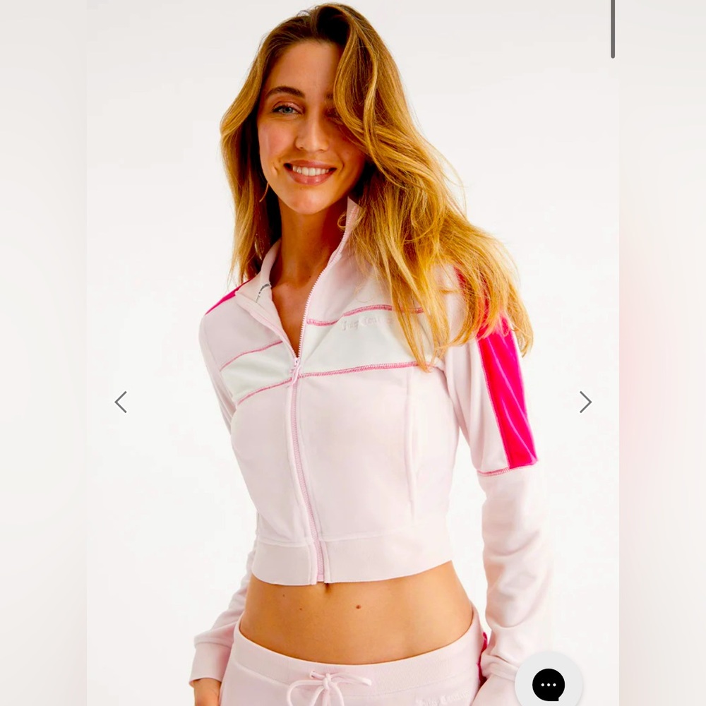 CROPPED COLORBLOCK VELOUR TRACK JACKET size small in soft glow and free love
